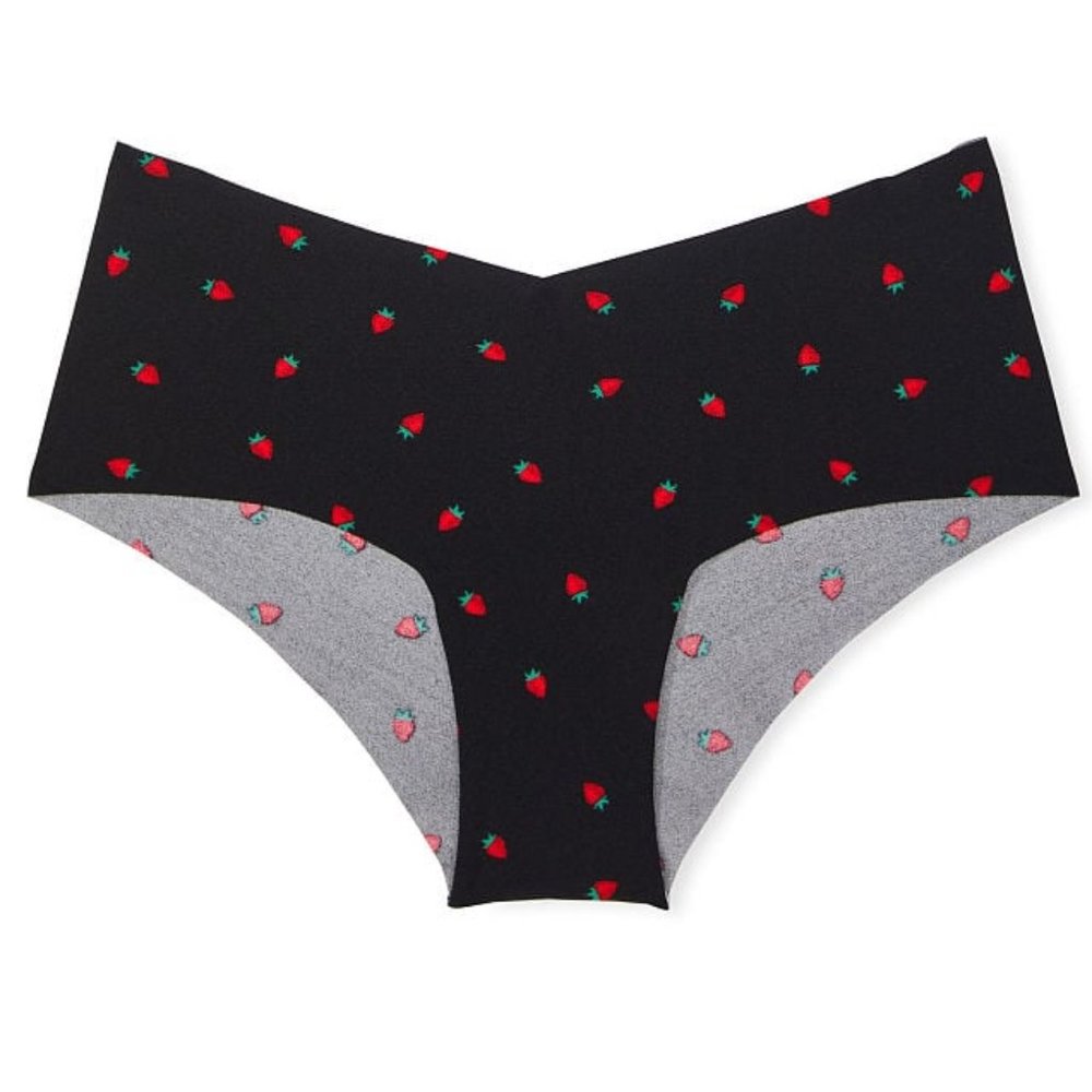 XS VS SEXY ILLUSIONS No-Show Cheeky Panty Black Ditsy Strawberry NWT Last Pair!